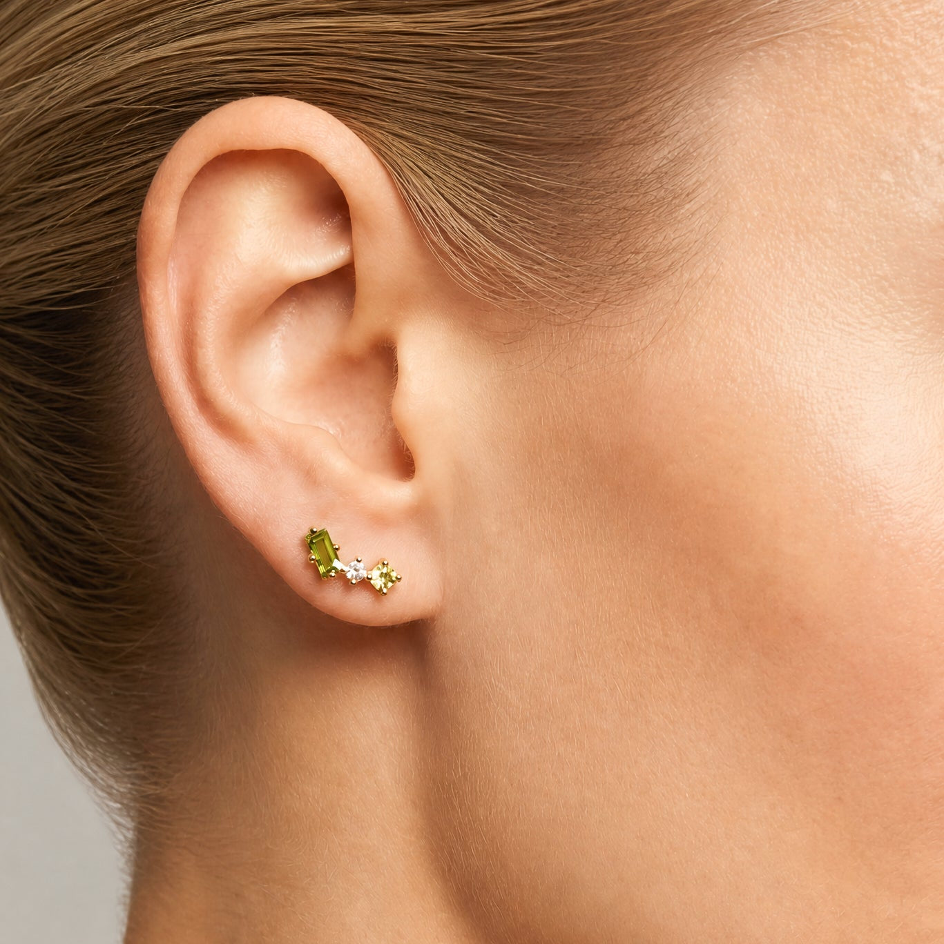 Peridot & Diamond Cluster Tri-Studs