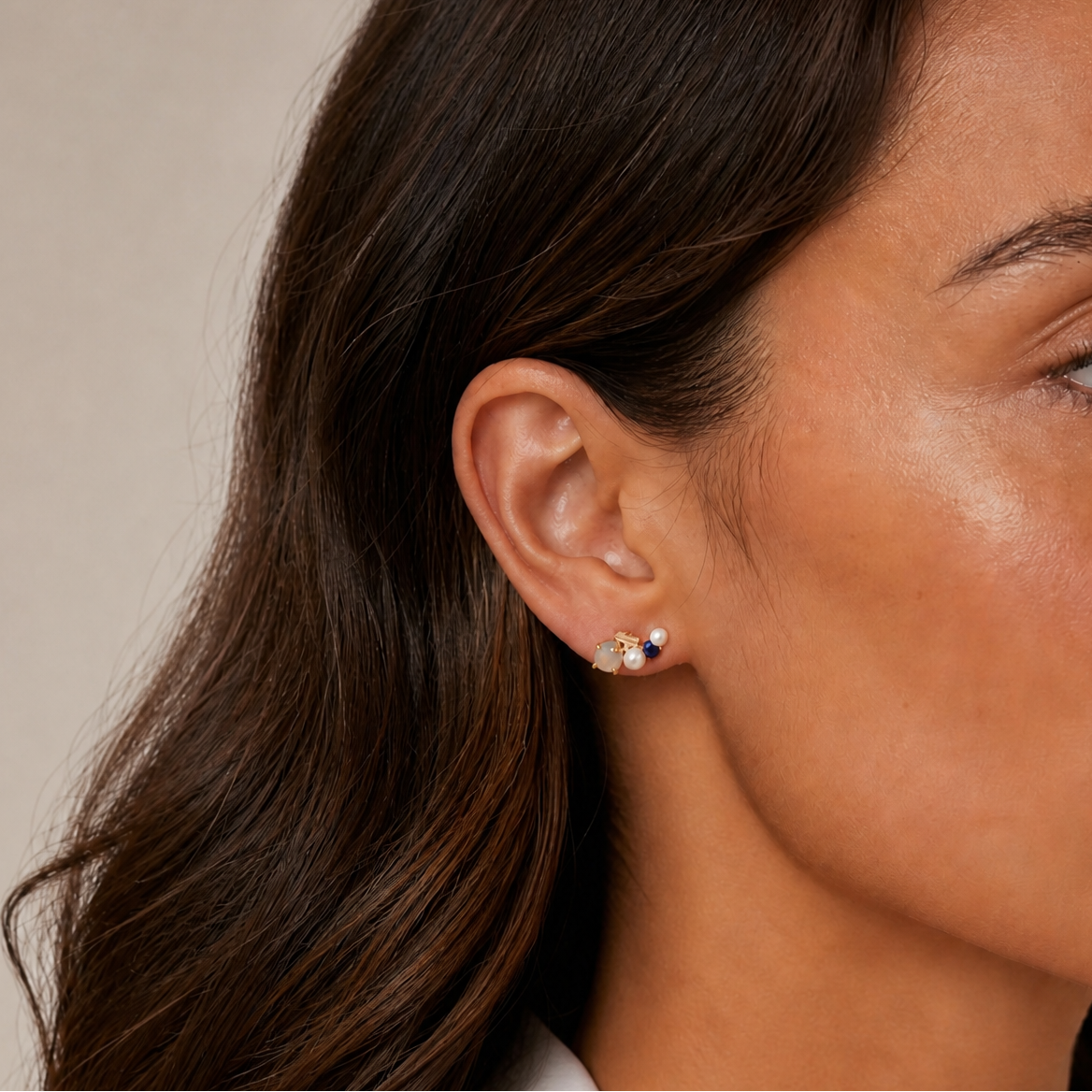 Moonstone, Pearl & Lapis Cluster Quinta-Studs