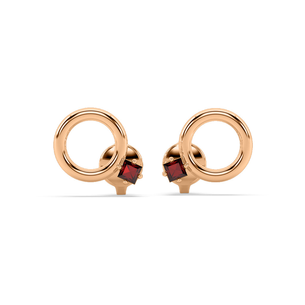 Square Ruby Donut Stud