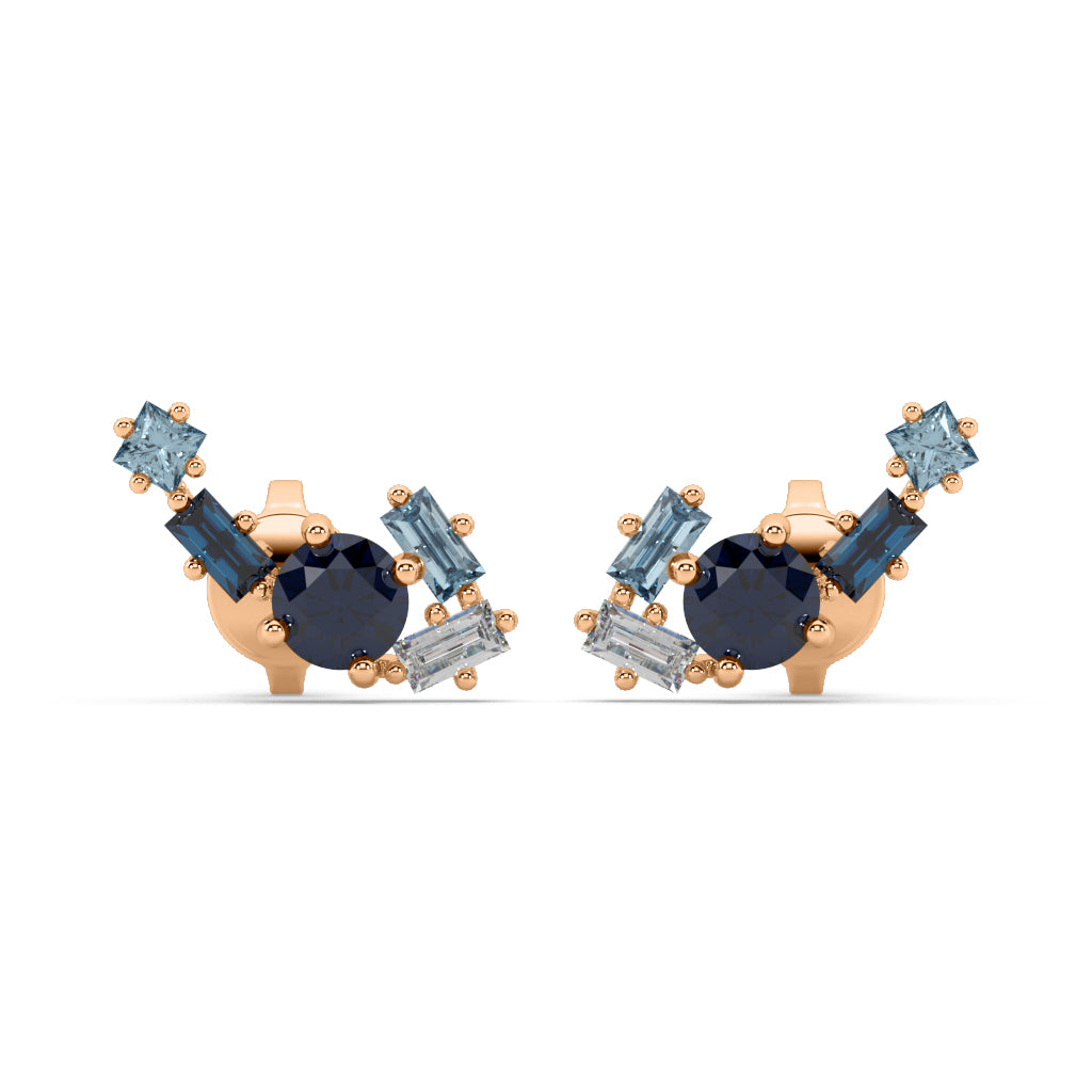 Sapphire, Aquamarine & Diamond Cluster Quinta-Stud