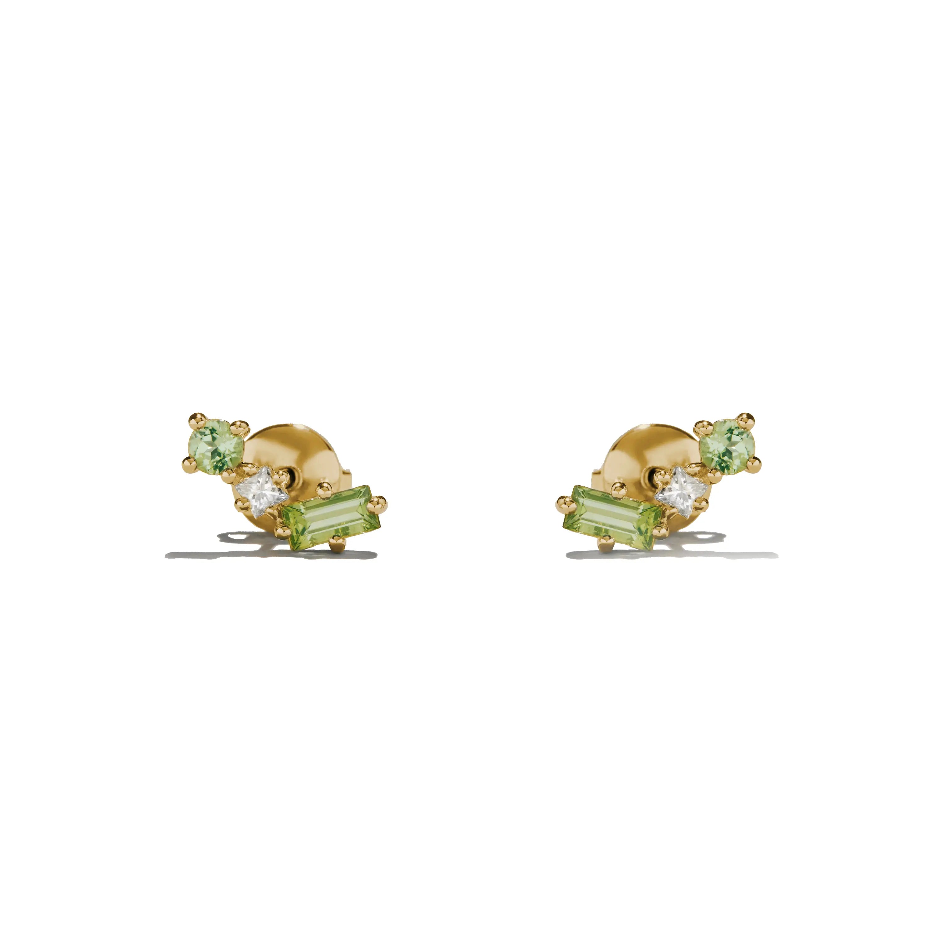 Peridot & Diamond Cluster Tri-Studs