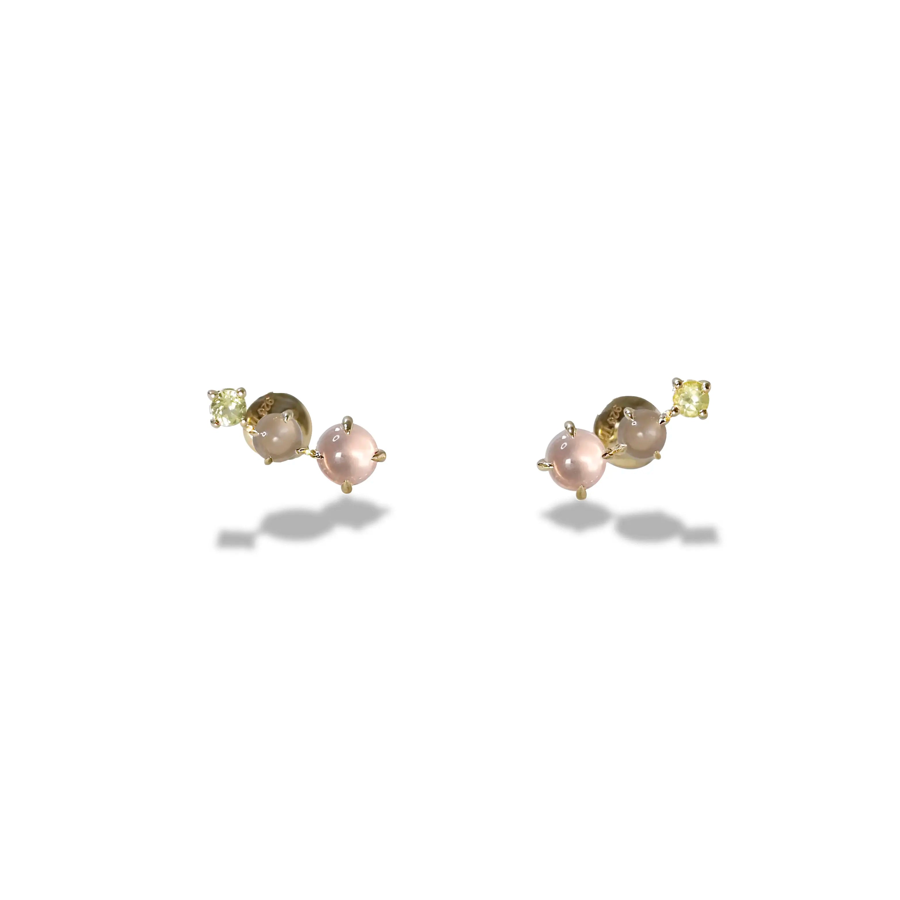 Rose Quartz, Peridot & Moonstone Tri-Studs