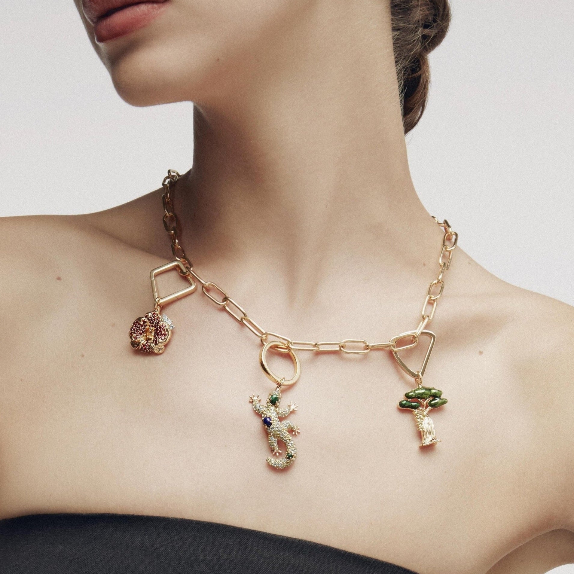 Stacked Necklace + Locks + Charm Look