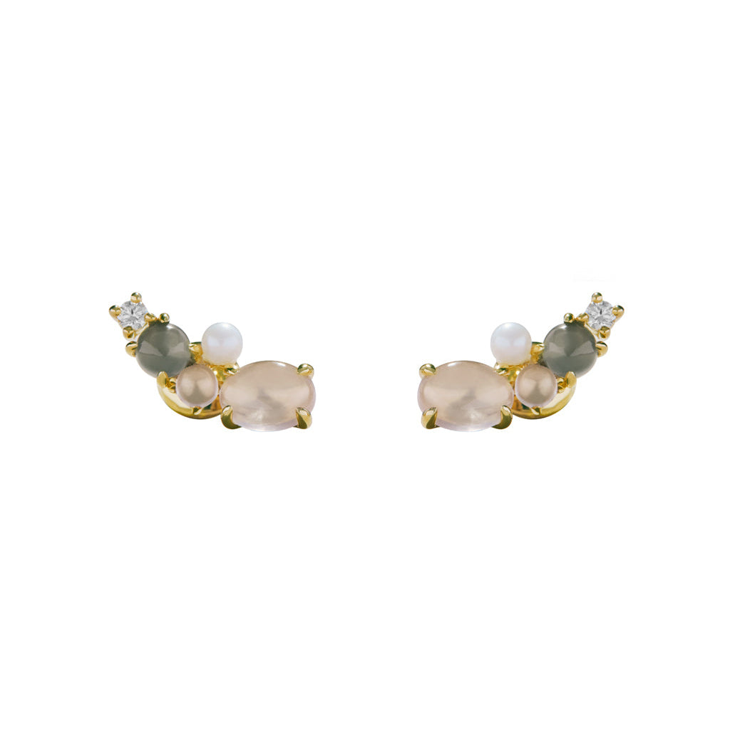 Rose Quartz, Pearl & Moonstone Cluster Quinta-Stud