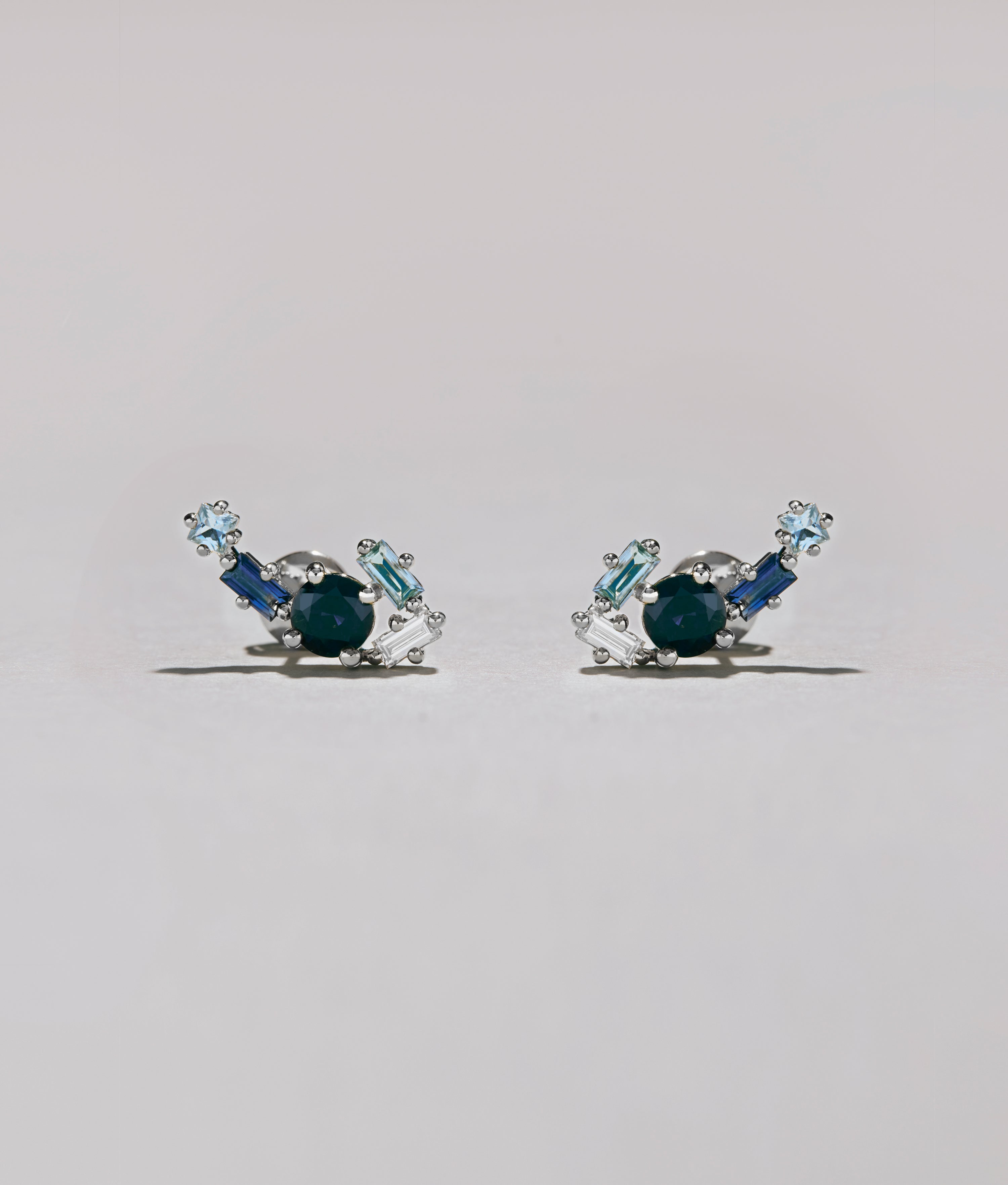Sapphire, Aquamarine & Diamond Cluster Quinta-Stud