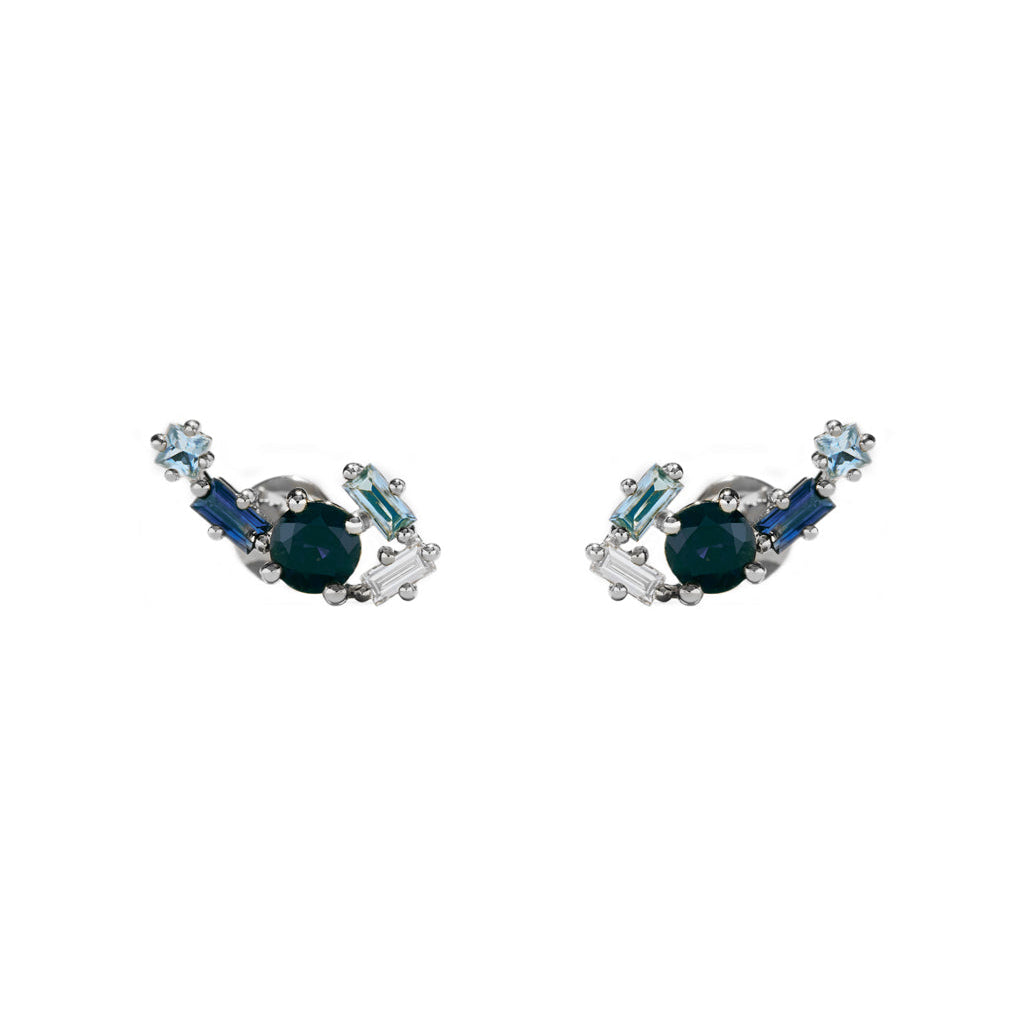 Sapphire, Aquamarine & Diamond Cluster Quinta-Stud