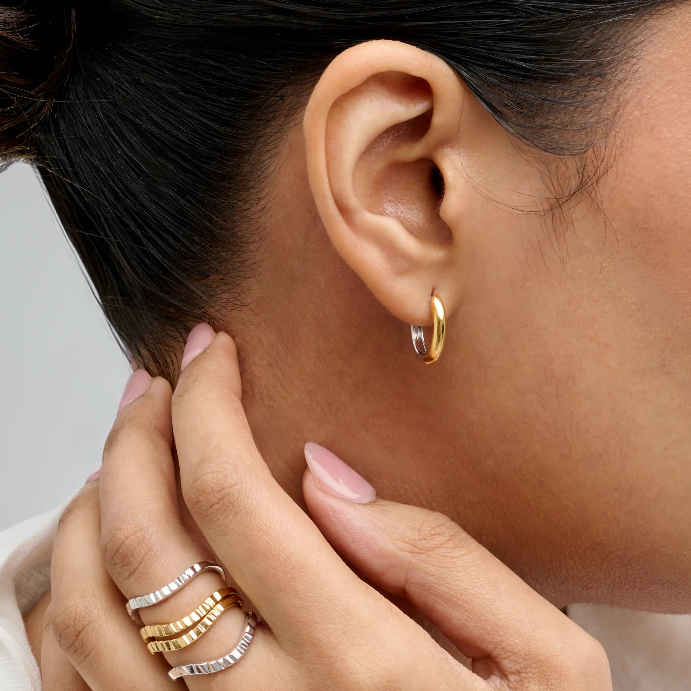 Two-Tone Huggie Earrings